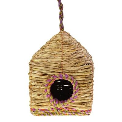 Bird house rice straw on frame 13x17x13cm (PROK021)