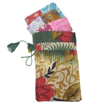 Set of 4 coasters in bag, recycled sari material kantha stitch assorted designs (PROK052)