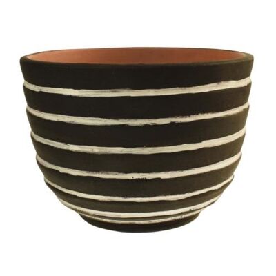 Terracotta planter black & white, 15cm diameter (PROK063)