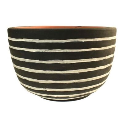 Terracotta planter black & white, 20cm diameter (PROK064)