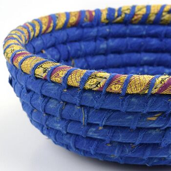 Panier rond, matériau sari recyclé bleu 26x9cm (PROK072) 3