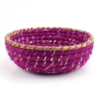 Round basket, recycled sari material pink 26x9cm (PROK073)