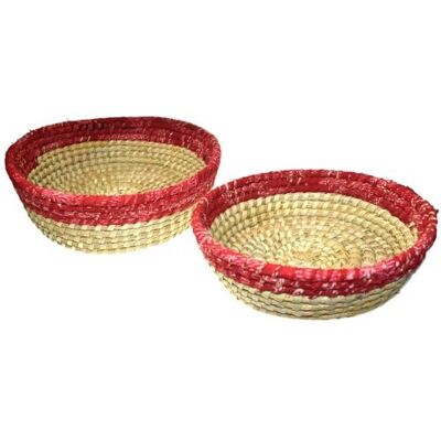 2 round baskets, recycled sari material assorted colours (PROK074)