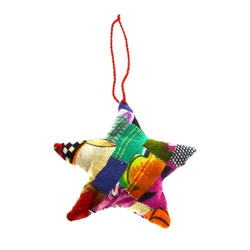 Hanging decoration, star, recycled sari silk (PRX002)