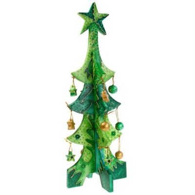Christmas tree, wood with stars and baubles, green 41cm (PU19700)