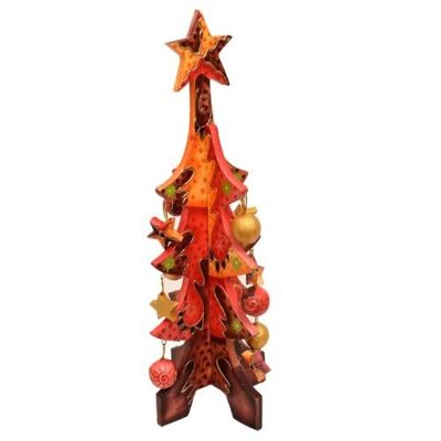 Christmas tree, wood with stars and baubles, red 41cm (PU20700)