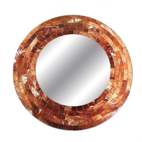 Mirror round with mosaic surround 40cm orange/brown (RAD004)
