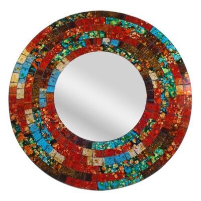 Mirror round with mosaic surround red/blue 40cm (RAD008)