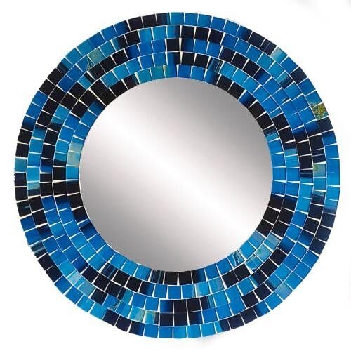 Mirror round with mosaic surround blue 40cm (RAD009)
