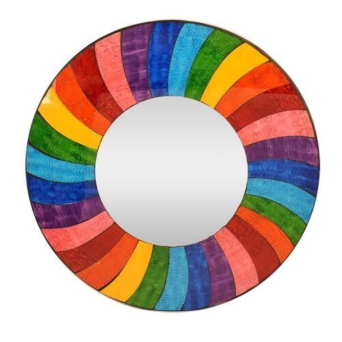 Mirror round with mosaic surround 40cm rainbow waves (RAD010)