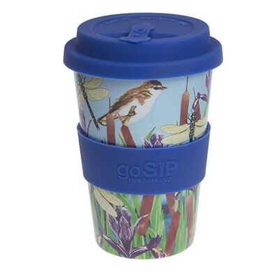 Reusable travel cup, biodegradable, warbler & dragonflies (RH008)