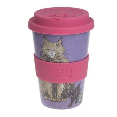 Reusable travel cup, biodegradable, feline fun (RH018)