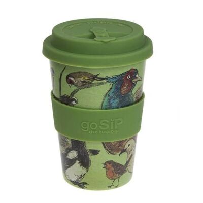 Reusable travel cup, biodegradable, birds in my garden (RH020)
