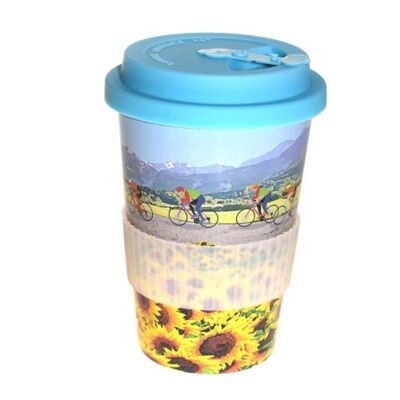 Reusable Tea/Coffee Travel Cup/Mug Eco Biodegradable Rice Husk Sunflowers Bikes (RH047)