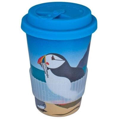 Reusable travel cup, biodegradable, puffins (RH055)