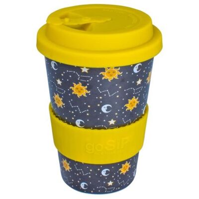 Reusable travel cup, biodegradable, sun moon stars (RH057)