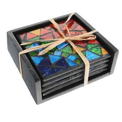 Set of 4 rainbow mosaic coasters in holder (RM04)