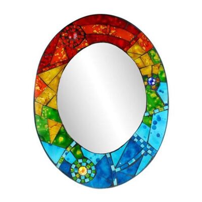 Mirror oval with mosaic surround 40cm rainbow (RM09)