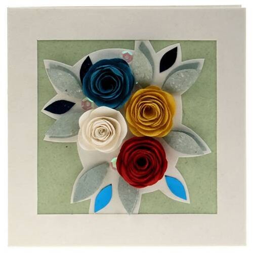 Handmade greetings card, 4 roses blue white red yellow (SAL1904)