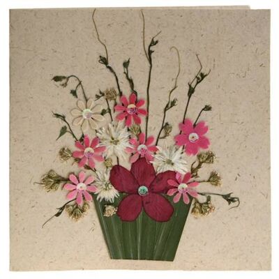 Handmade greetings card, pink & white daisies in pot (SAL1905)