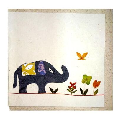 Handmade card, elephant & butterfly 12x12cm (SAL2071)