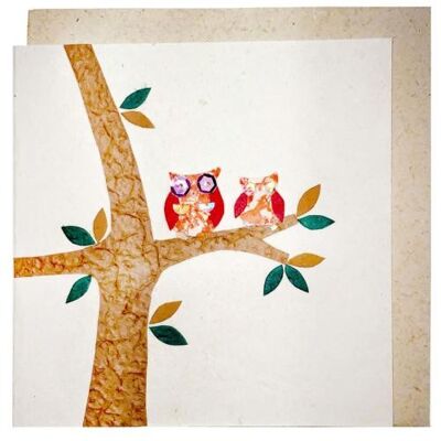 Handmade card, 2 owls in tree 12x12cm (SAL2072)