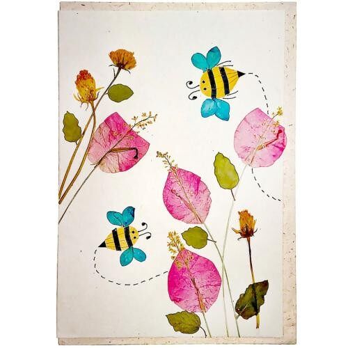 Handmade card, bees & flowers 12x17cm (SAL2082)