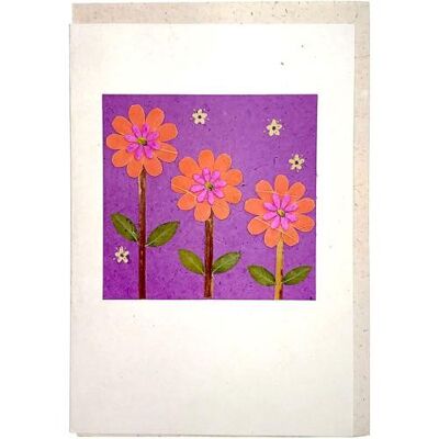 Handmade card, orange flowers purple background 12x17cm (SAL2083)
