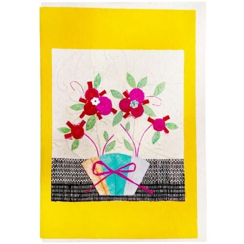 Handmade card, red flowers in pot 12x17cm (SAL2084)