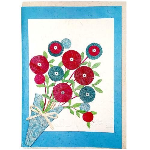Handmade card, flowers with blue border 12x17cm (SAL2086)