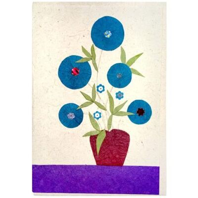 Handmade card, blue flowers in pot 12x17cm (SAL2087)