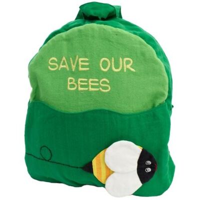 Child's backback green, save our bees (SEL115)