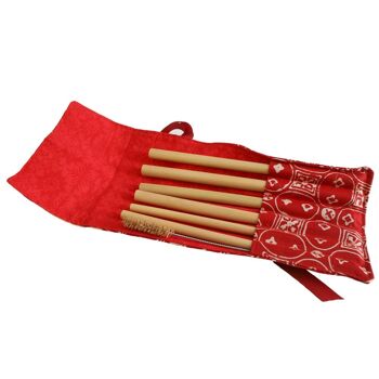 Lot de 6 pailles en bambou, 1 nettoyant dans une pochette en coton rouge (SIS06) 2