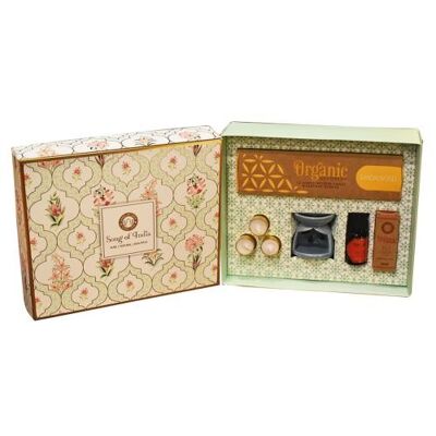 Meditation / Pooja Organic Goodness Gift Box - Incense Cones, Burner, T Lights, Oil (SONG250)