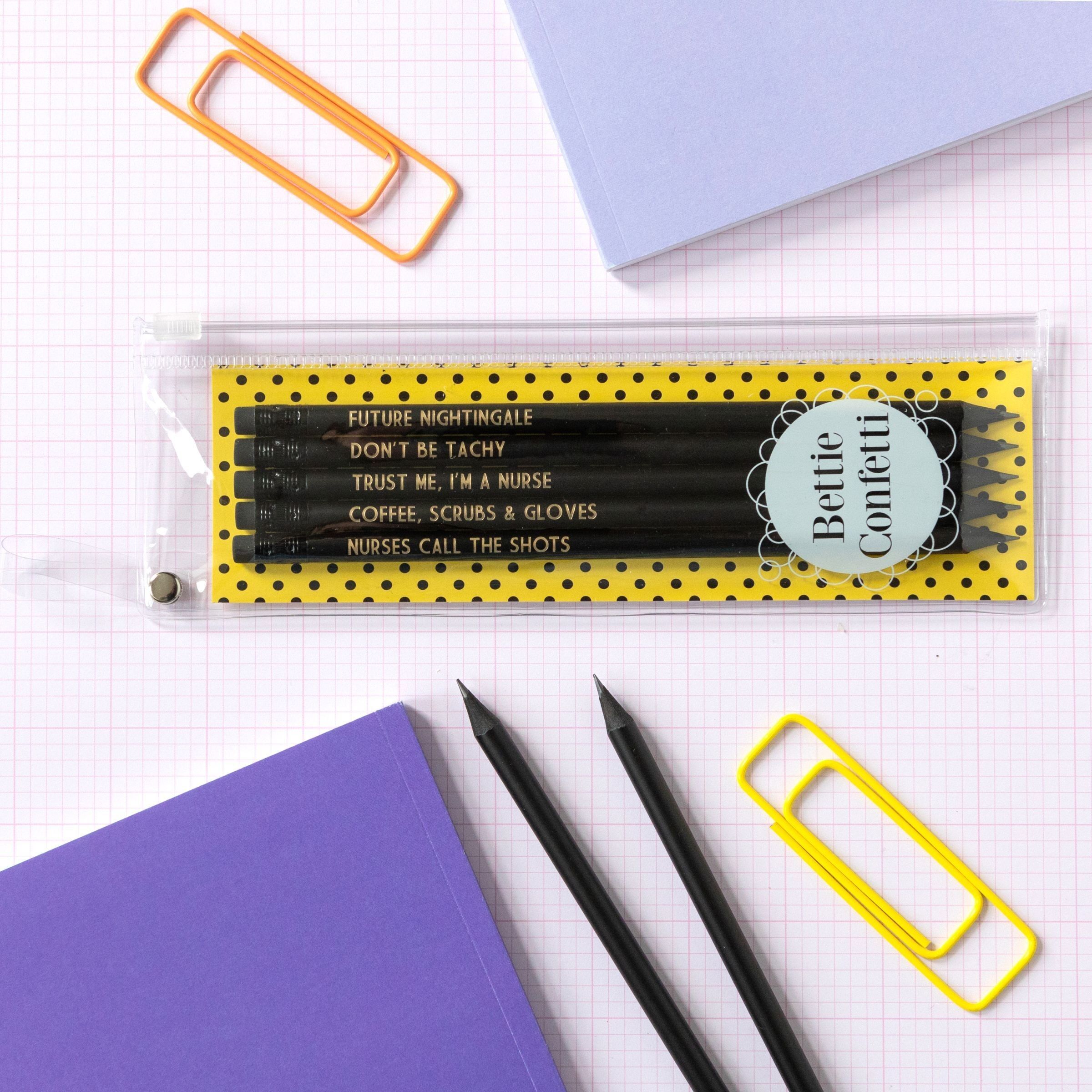 Set di matite per infermiera divertente | Infermiera chiama i colpi - Con astuccio portapenne