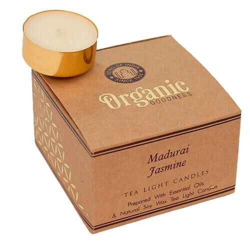 12 t-lite scented candles, Organic Goodness, Madurai Jasmine (SONG289)