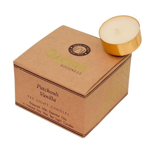 12 t-lite scented candles, Organic Goodness, Patchouli Vanilla (SONG292)