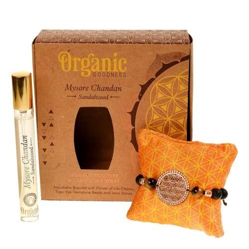Scented bracelet + spray gift set, Organic Goodness, Mysore Chandan Sandalwood (SONG293)