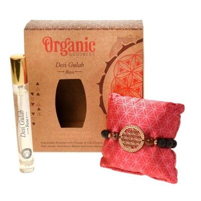 Scented bracelet + spray gift set, Organic Goodness, Desi Gulab Rose (SONG294)
