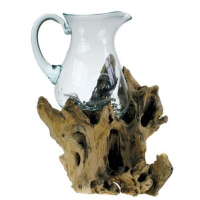 Shaped jug on wood, recycled glass approx 32-35cm (ST15)