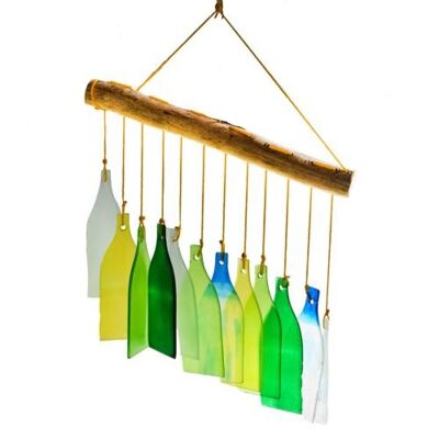Mobile, recycled glass, 12 bottles blue, green, yellow, clear (SUS103)