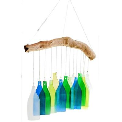 Mobile, recycled glass, 14 bottles blue, green, yellow, clear (SUS104)