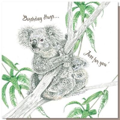 Greetings card, birthday hugs koala (SWE024)