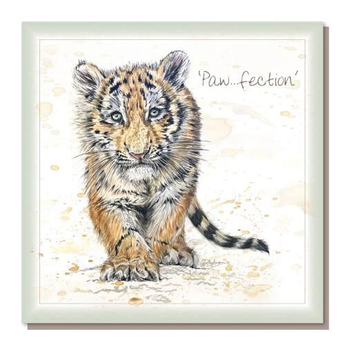 Greetings card, "Paw-fection", new tiger cub (SWSEC051)