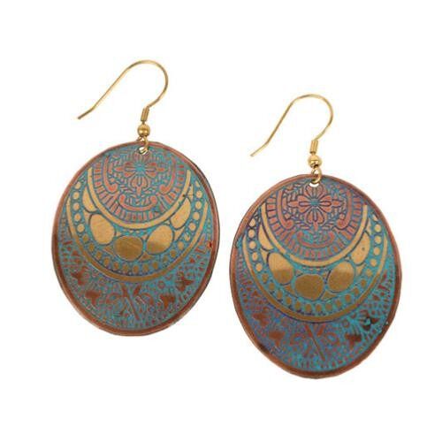 Earrings oval metal, turquoise and gold colour (TAR14043)
