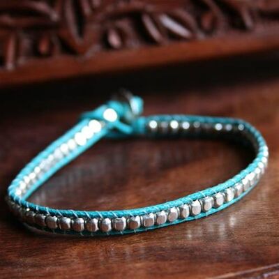 Bracelet blue cord silver colour beads (TAR15020)