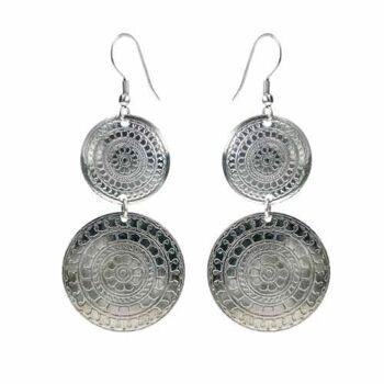 Boucles d'oreilles couleur argent, 2 cercles à motifs (TAR17007) 1