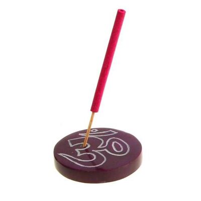 Incense holder, soapstone, Om symbol purple (TAR18703)