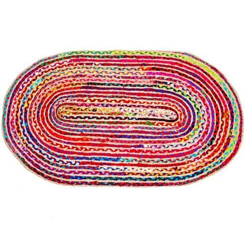 Rug, recycled material oval rainbow colours, 70x120cm (TAR2190)