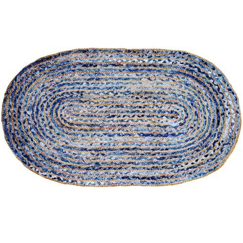 Rug, recycled denim + jute oval blue, 70x120cm (TAR2191)